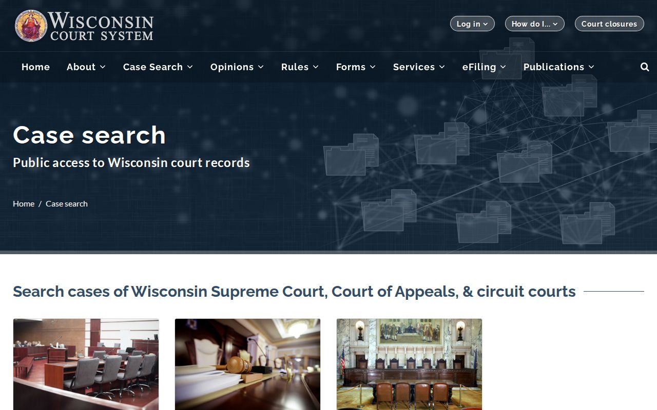 Wisconsin public access page linking to Juneau County circuit case search