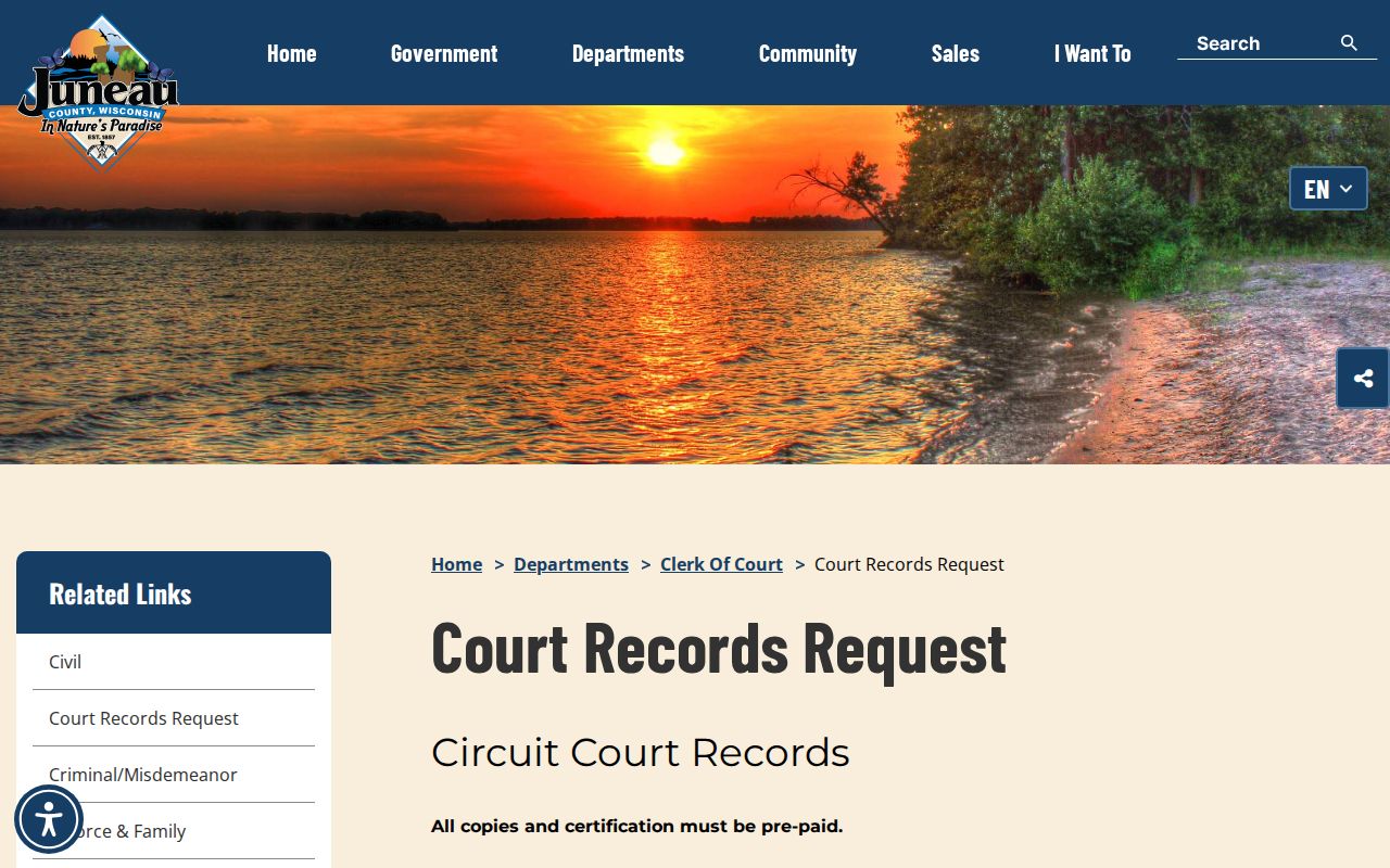 Juneau County court records copy and certification fees