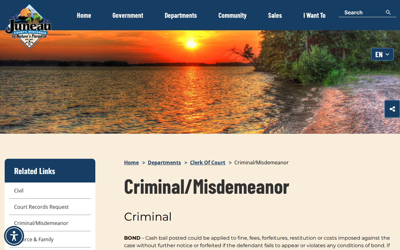 Juneau County criminal docket bond information