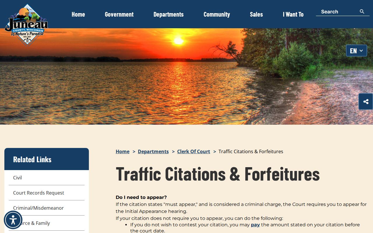 Juneau County criminal docket appearance instructions
