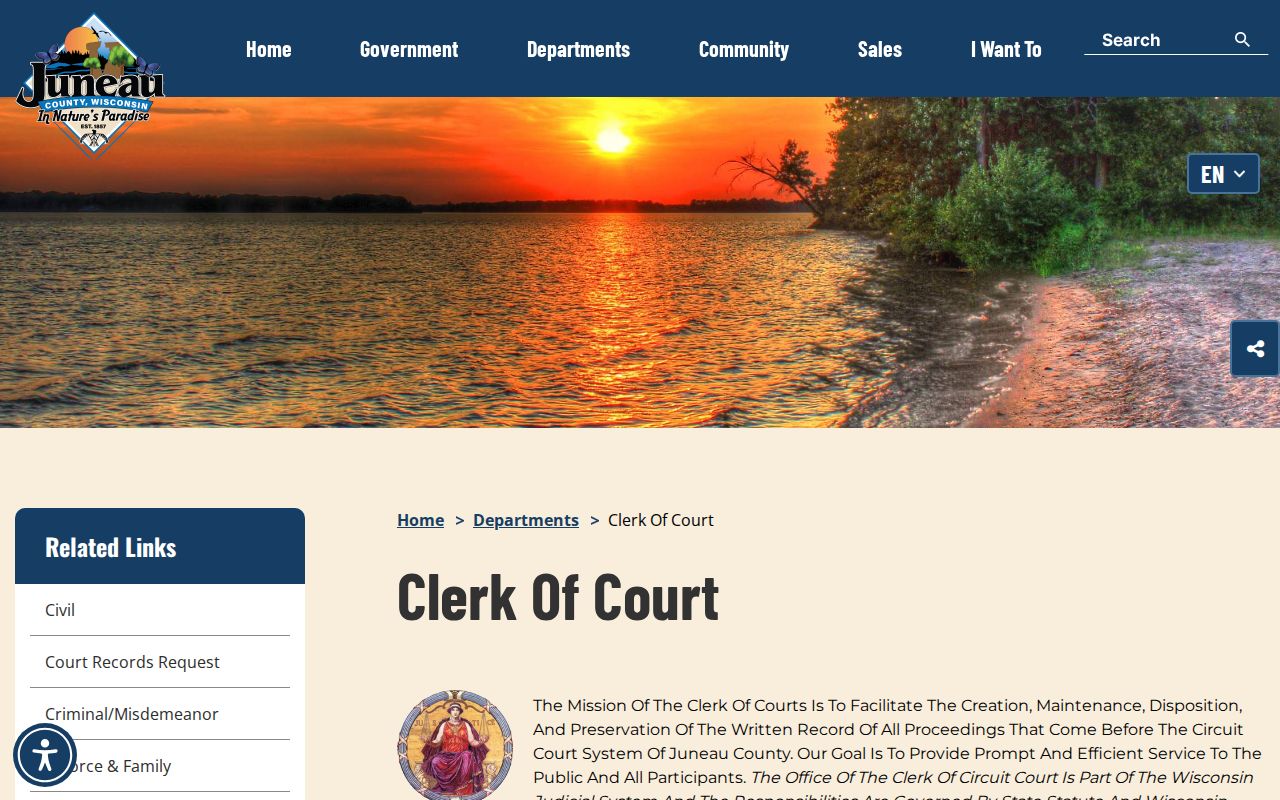 Juneau County court docket Clerk of Court records page