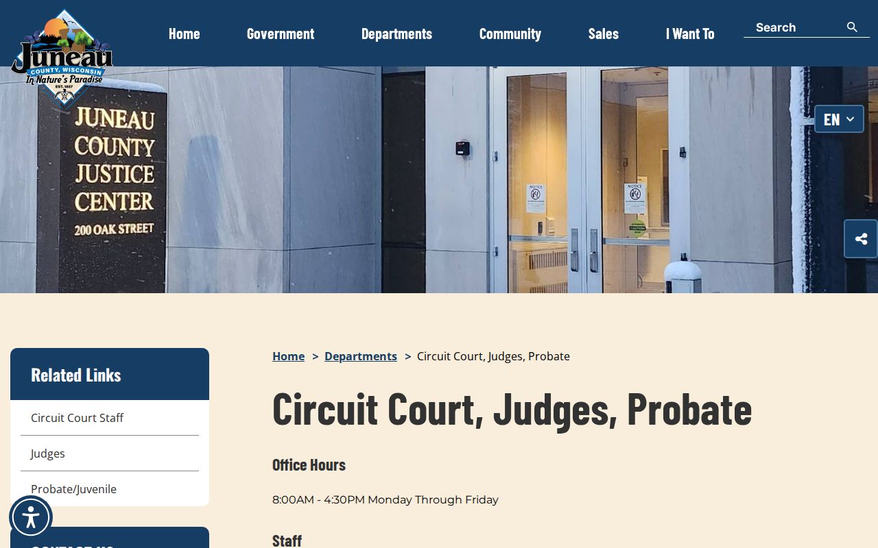 Juneau County court docket circuit court branches and Justice Center